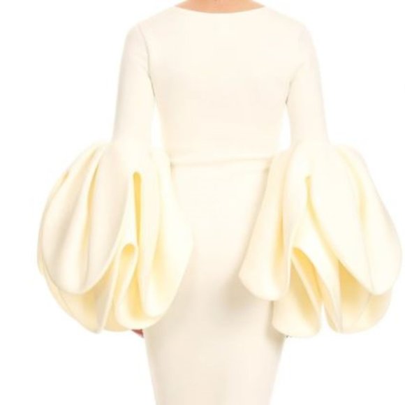 Cream Dress with Flower Sleeves - Picture 2 of 4